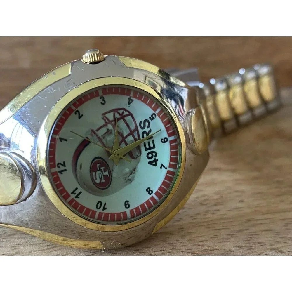 Vtg San Francisco 49ers Football Face Silver Stainless Steel‎ Men's Wristwatch
